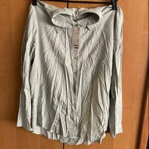 NWT NEW Uniqlo Women’s Rayon Long-Sleeve Blouse Button Down Gray Shirt LARGE
